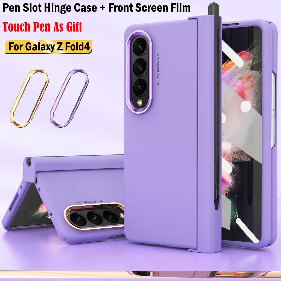 2 Pcs Lens Ring for Samsung Z Fold 4 Hinge Case With Pen Slot Add Touch Pen for Galaxy Z Fold 4 5G