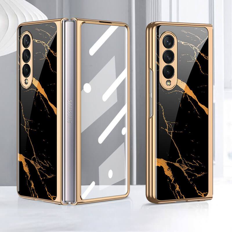Tempered Glass Plating Case For Samsung Galaxy Z Fold 3 2 5G With Outer Screen Film