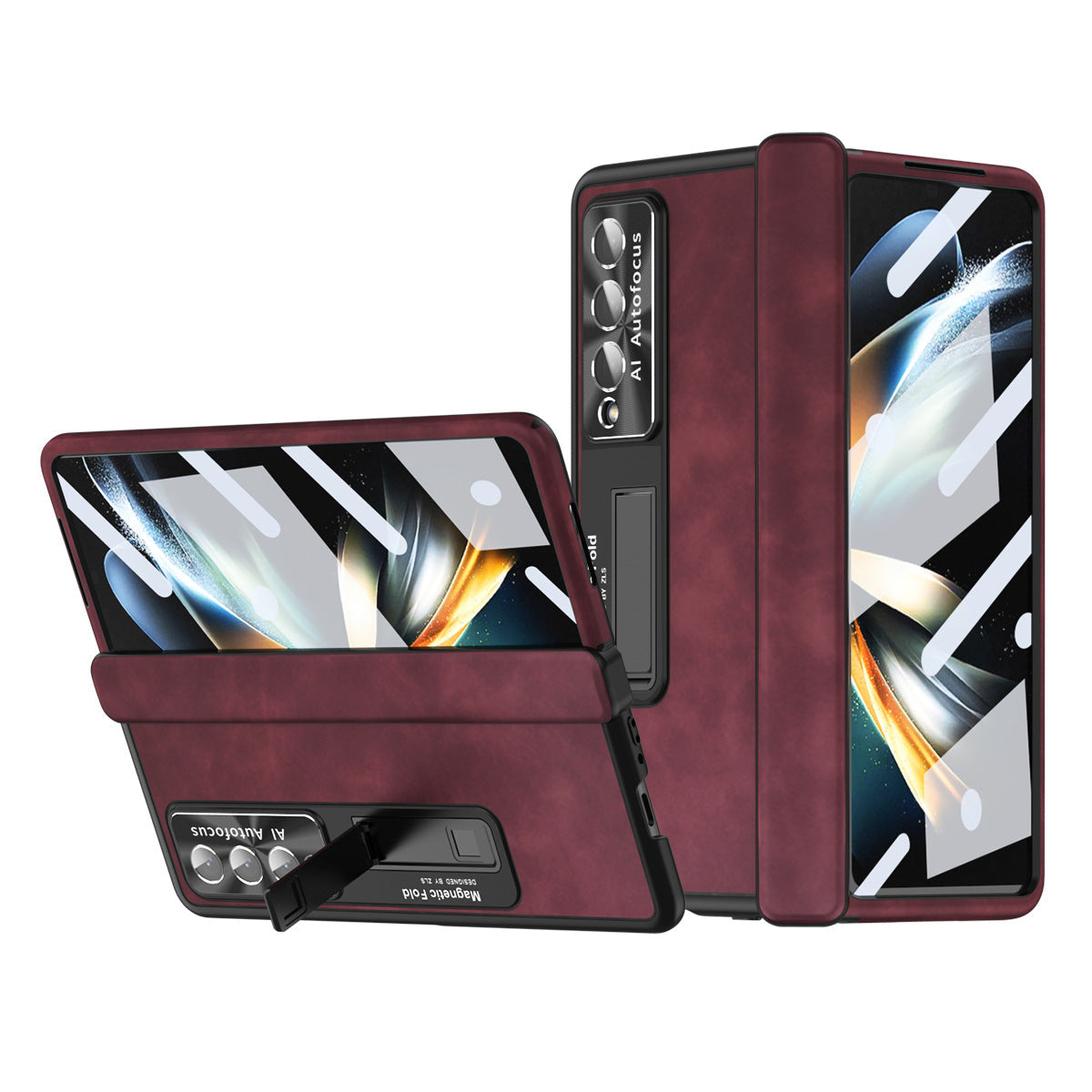 Nappa Leather Magnetic Hinge Folding Shell Formal Case For Samsung Galaxy Z Fold4 Fold3 With 2 kinds of hinge & stylus