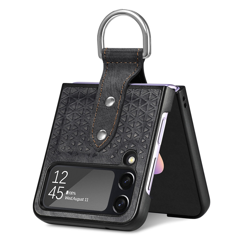 Leather Cutout Pattern Ring Galaxy Z Flip4 5G Case Support Wireless Charging