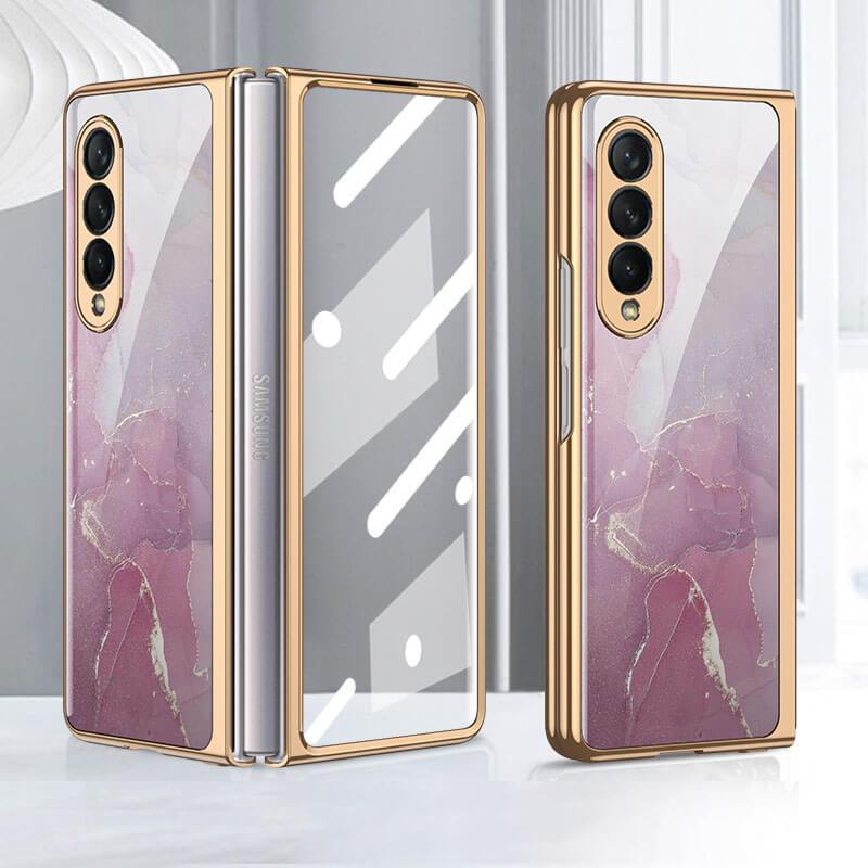 Tempered Glass Plating Case For Samsung Galaxy Z Fold 3 2 5G With Outer Screen Film