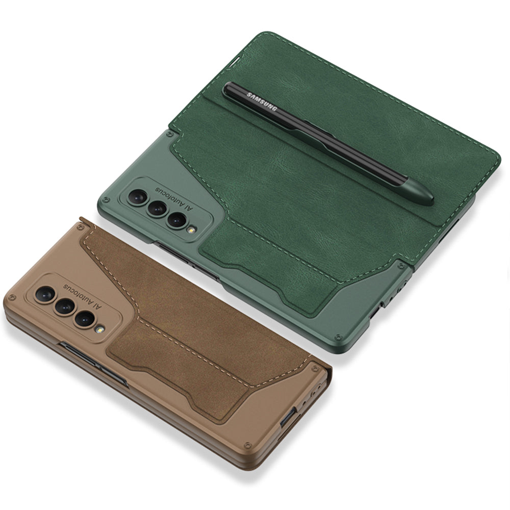 Leather Wallet Samsung Galaxy Z Fold4 5G Case With Detachable Velcro Pen Slot