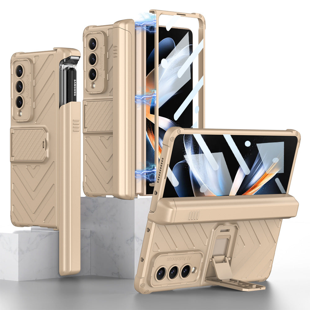 Magnetic Samsung Galaxy Z Fold4 Case Folding Armor Cover With Film & Slide Pen Slot and Kickstand