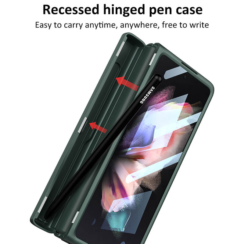 Magnetic Leather Frame Stand All-included Screen Glass Film Case With Hidden S Pen Slot For Samsung Galaxy Z Fold 3 5G - GiftJupiter