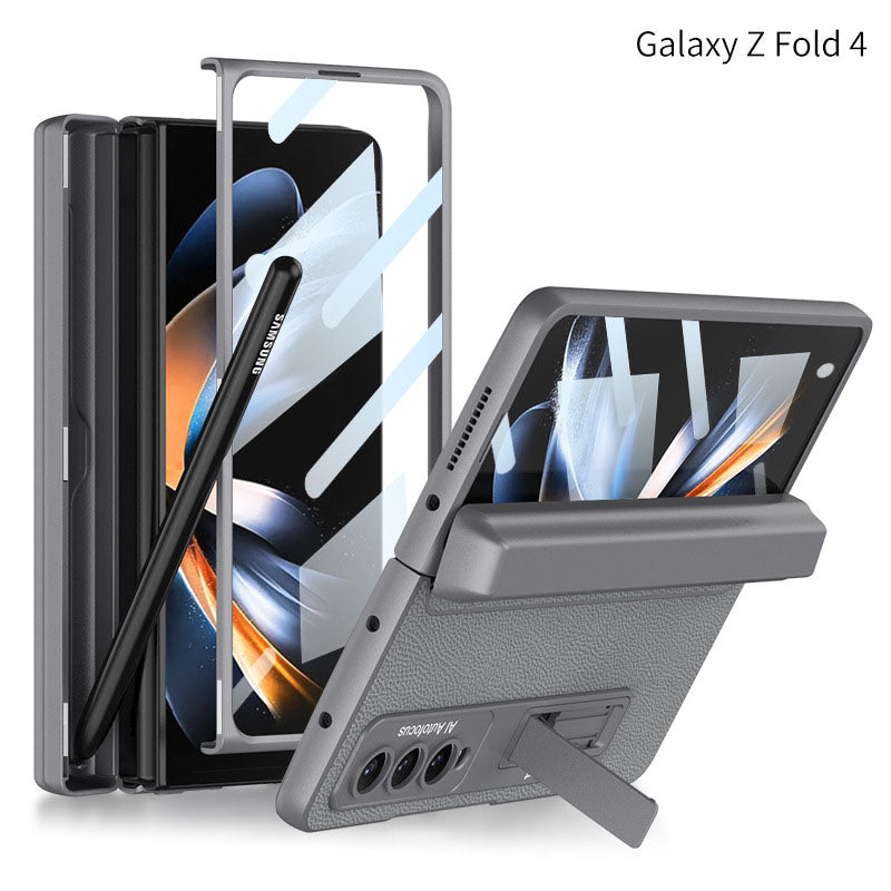 Magnetic Hinge Case For Galaxy Z Fold4 5G With Made-in S Pen Slot & Tempered Film Stand