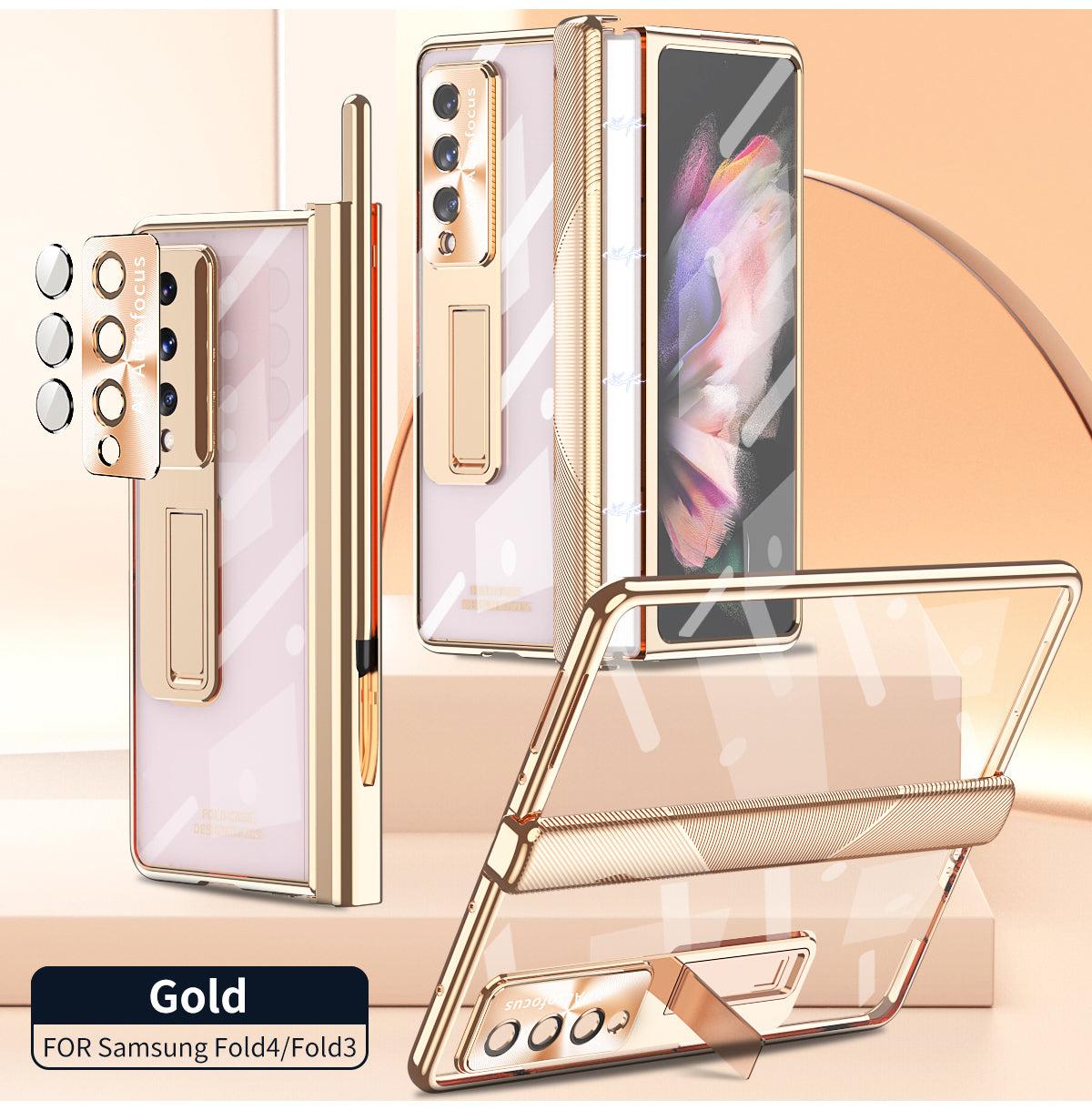 Electroplated Toughened Glass Magnetic Hinge Holder Full Cover For Samsung Galaxy Z Fold4 Fold3
