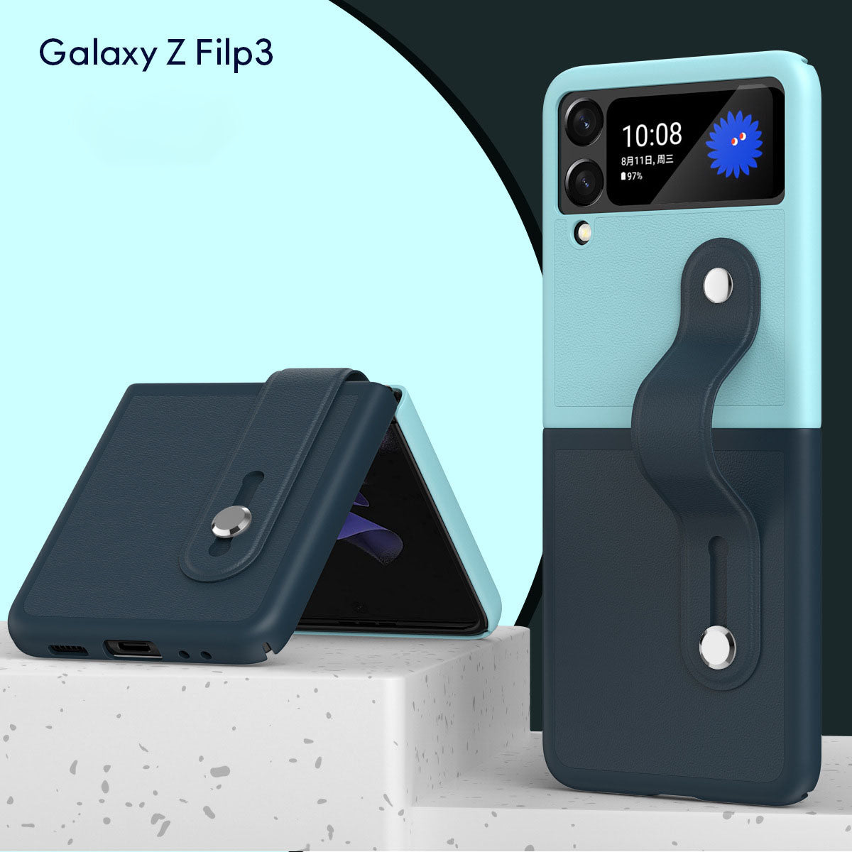 Fashion Colorblock Wristband Holder Phone Case For Samsung Galaxy Z Flip 3 5G