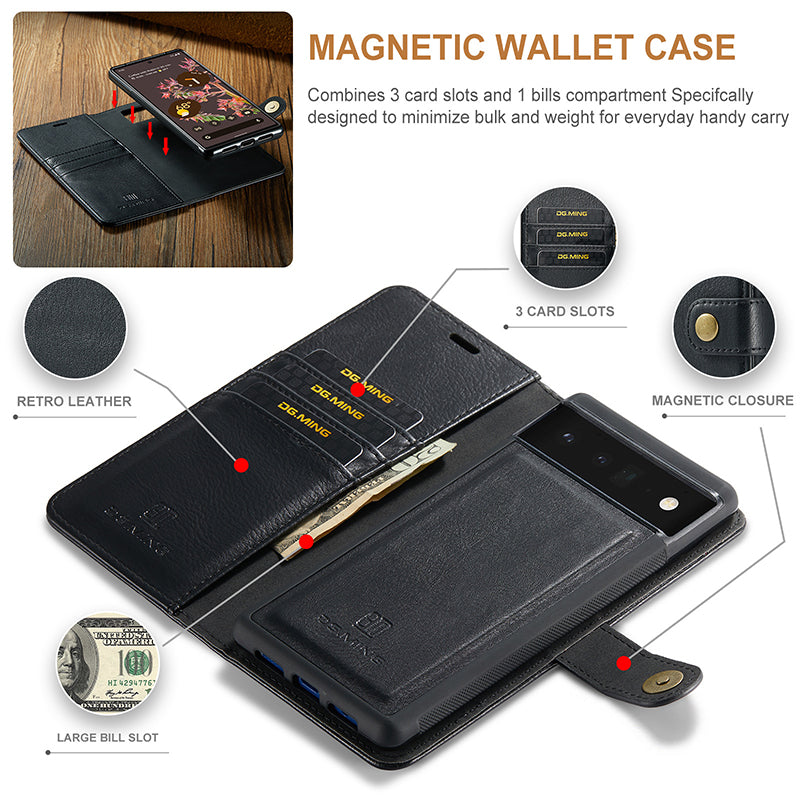 Retro Leather 2-in-1 Magnetic Wallet Case For Google Pixel