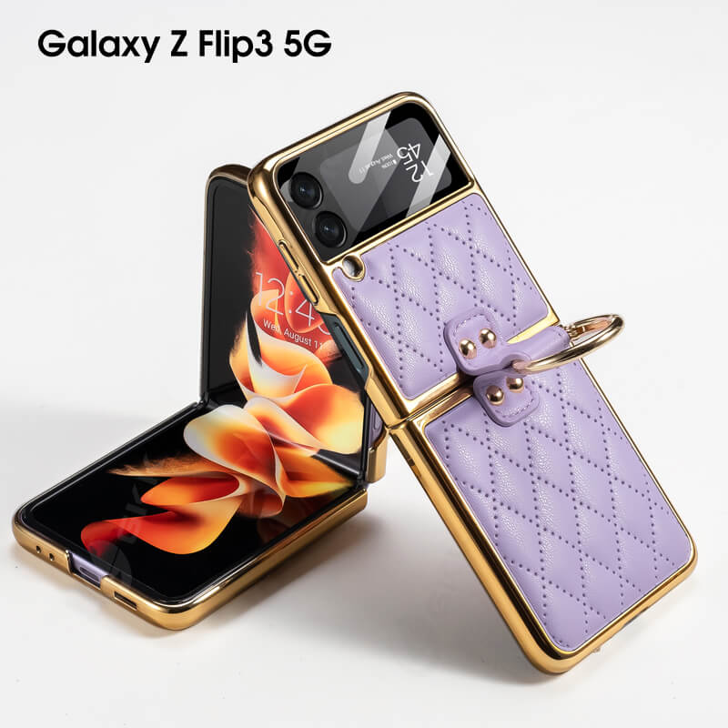 Luxury Leather Electroplating Diamond Protective Cover For Samsung Galaxy Z Flip 3 5G