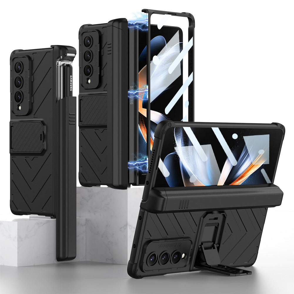 Magnetic Samsung Galaxy Z Fold4 Case Folding Armor Cover With Film & Slide Pen Slot and Kickstand