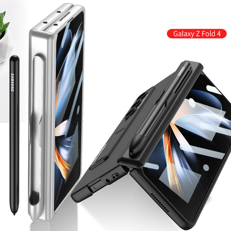 Magnetic Hinge Case For Galaxy Z Fold4 5G With Pen Slot Tempered Film