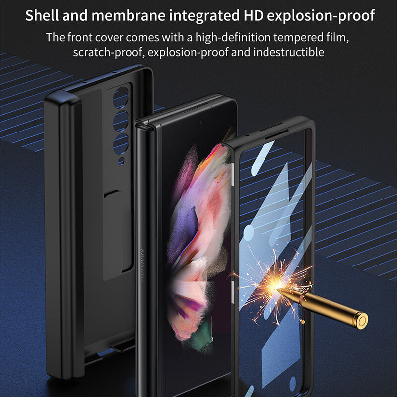 Magnetic Frame Stand All-included Screen Glass Film Case With Hidden S Pen Slot For Samsung Galaxy Z Fold 3 5G - GiftJupiter