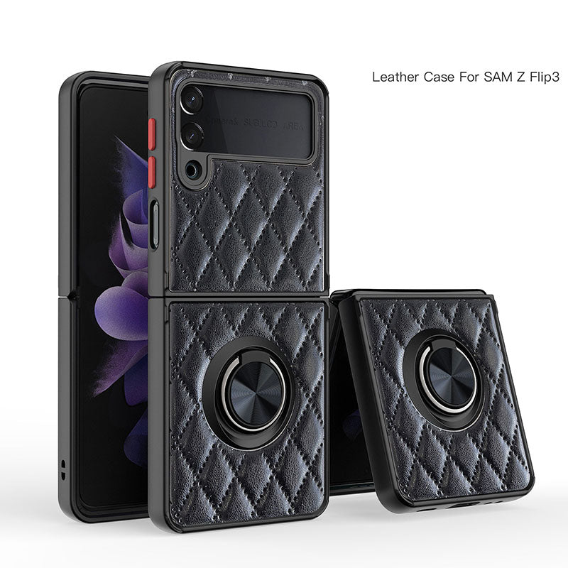 2022 Luxury Argyle Leather Cover With Ring Holder For Samsung Galaxy Z Fold 3 Flip 3 5G
