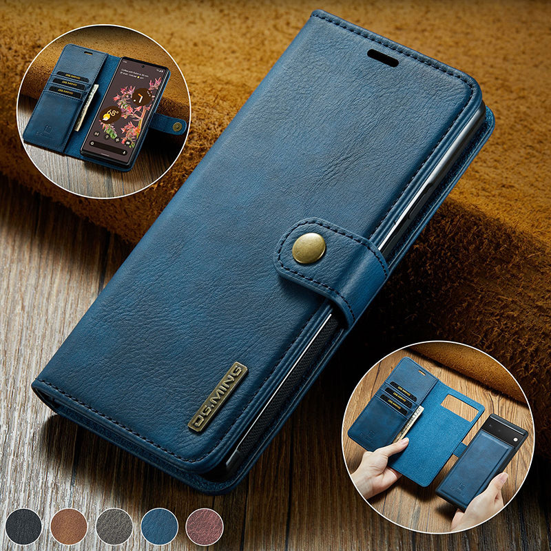 Retro Leather 2-in-1 Magnetic Wallet Case For Google Pixel