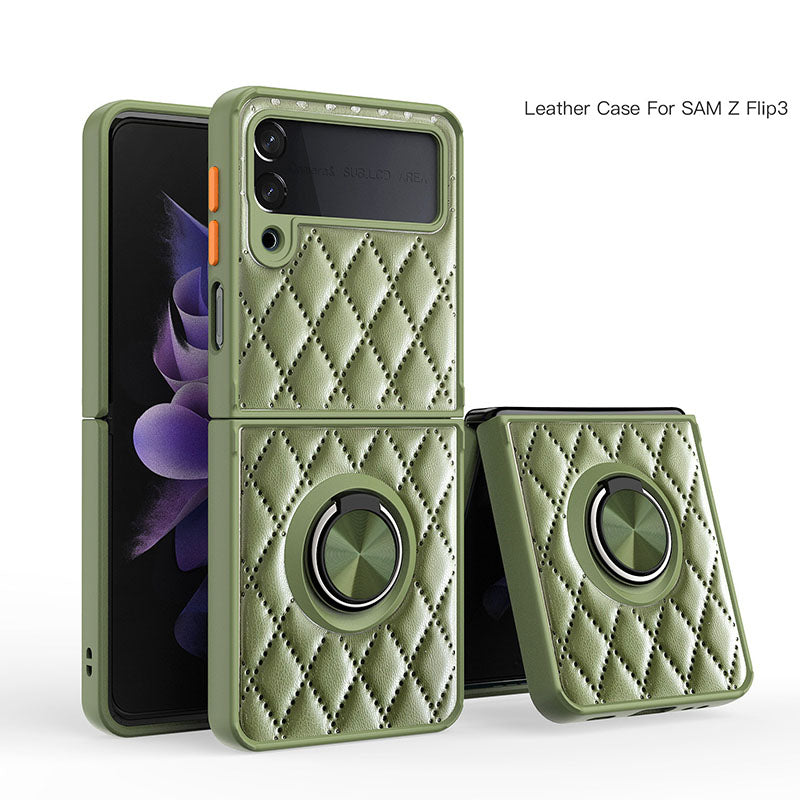 2022 Luxury Argyle Leather Cover With Ring Holder For Samsung Galaxy Z Fold 3 Flip 3 5G