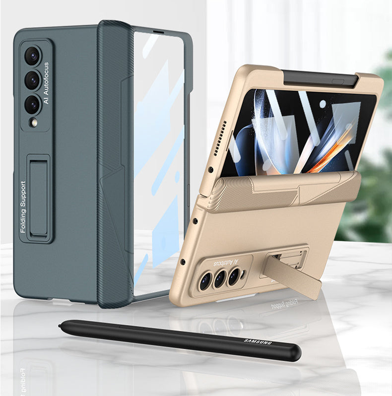 Side Pen Slot Hinge Flip Cover for Samsung Galaxy Z Fold4 5G Magnetic Case with Screen Protector