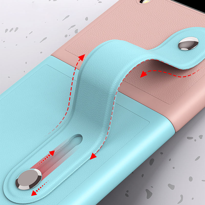 Fashion Colorblock Wristband Holder Phone Case For Samsung Galaxy Z Flip 3 5G
