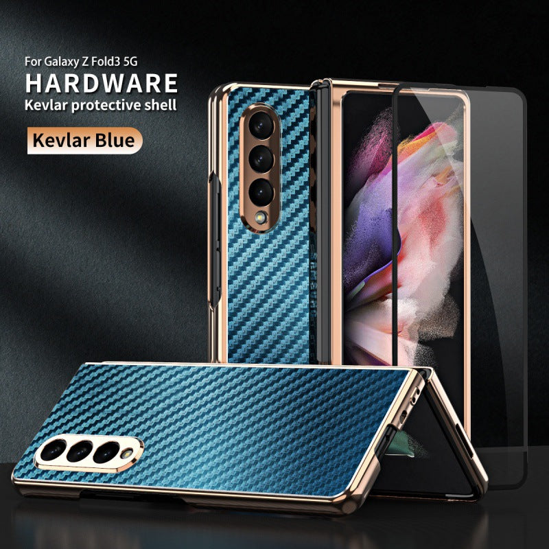 Golden Frame Carbon Fiber Tempered Glass Film Phone Case For Samsung Galaxy Z Fold 3 5G