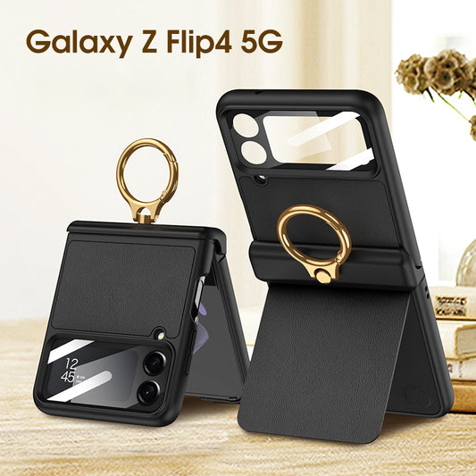 Magnetic hinge leather ring bracket case For Samsung Galaxy Z Flip4