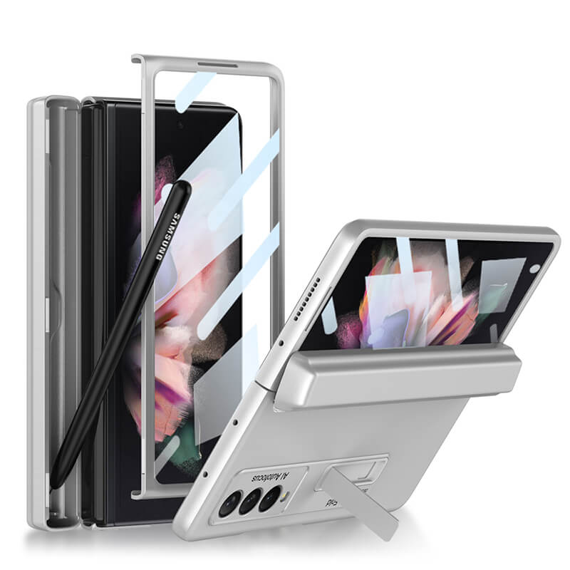 Magnetic Frame Stand All-included Screen Glass Film Case With Hidden S Pen Slot For Samsung Galaxy Z Fold 3 5G - GiftJupiter