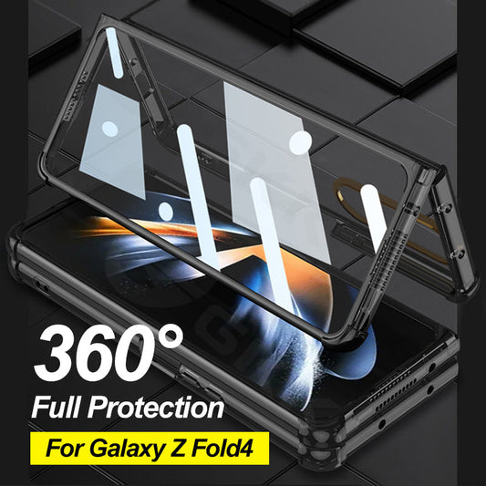 Airbag Bumper With Glass Frame Cover For Samsung Galaxy Z Fold 4 Case Shockproof Clear Soft Edge Case For Galaxy Z Fold4 5G