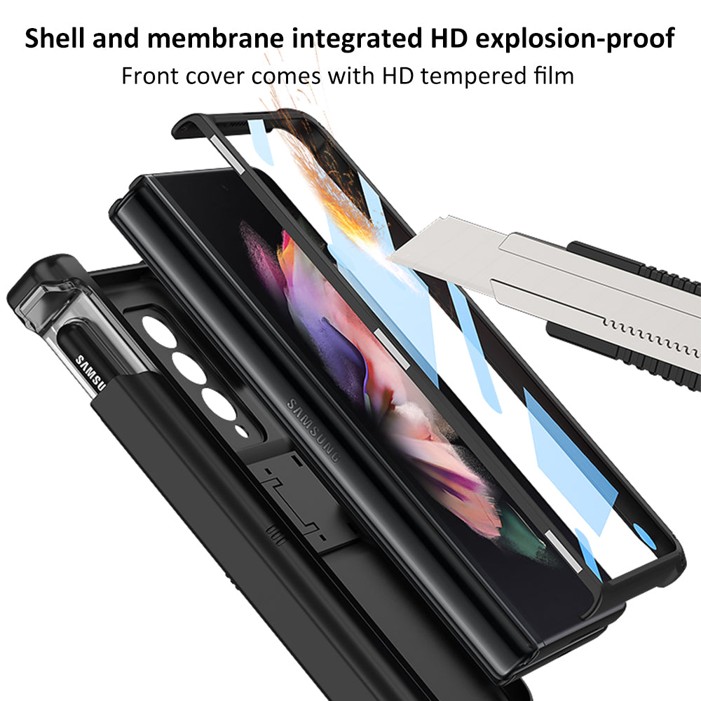 All-included Magnetic Hinge Screen Glass Case For Samsung Galaxy Z Fold 3 Case Slide Pen Holder Cover For Galaxy Z Fold3 5G