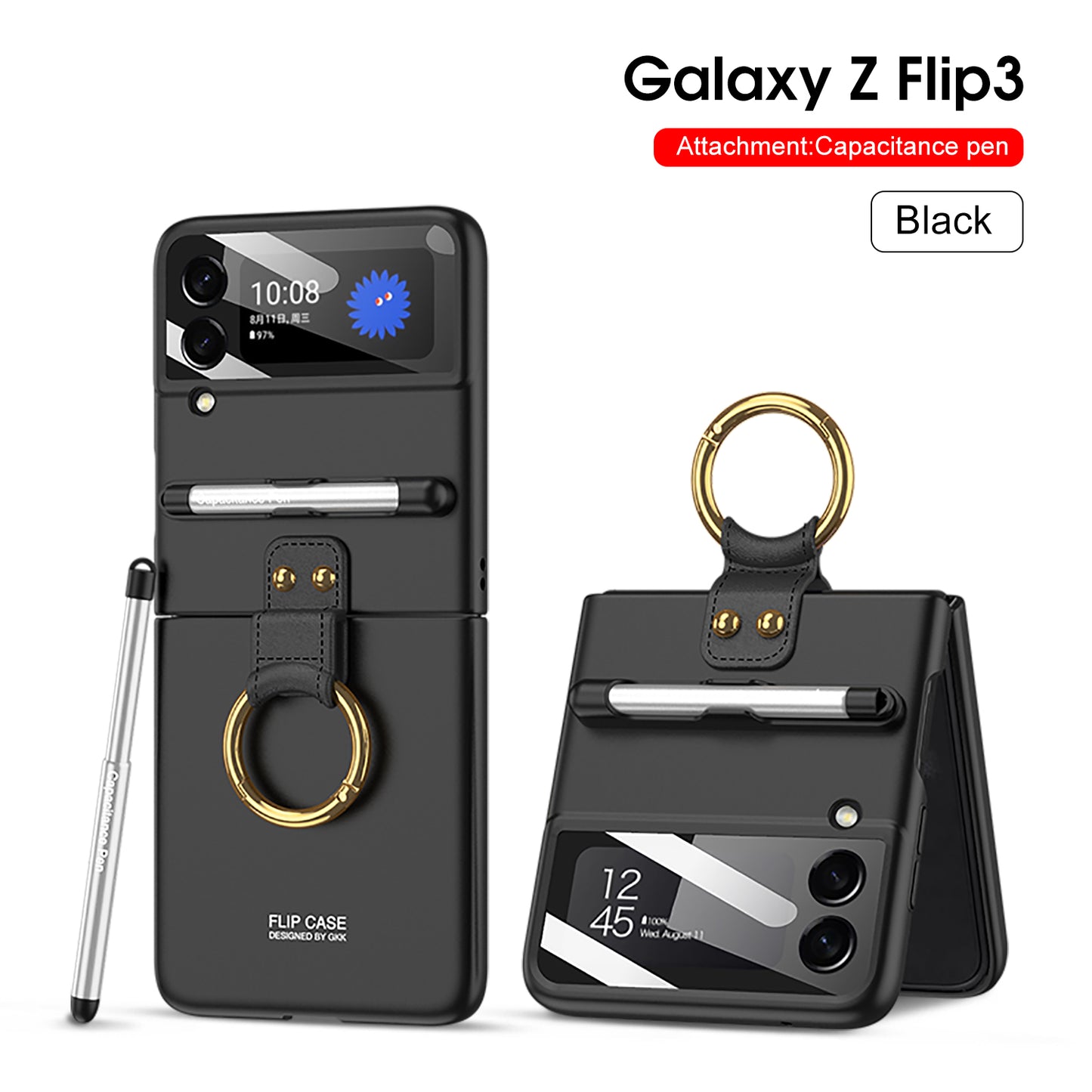 Samsung Galaxy Z Flip 3 5G Case With Capacitance Pen Slot Back Screen Glass Hard Cover For Samsung Z Flip3 5G