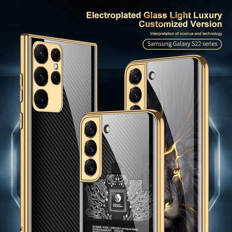 Tempered Glass Case For Samsung Galaxy S22 Plus Ultra Case Luxury Plating Frame Cover For Samsung S22 Plus Ultra