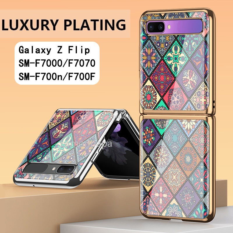 Luxury Tempered Glass Case for Samsung Z Flip 3 Case Retro Folk