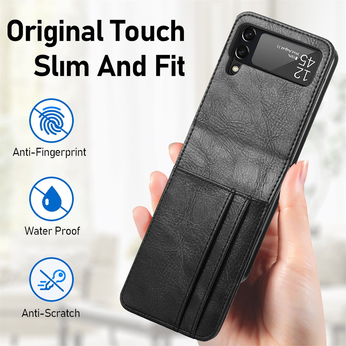 Non-fingerprint Card Slot Leather Case for Samsung Galaxy Z Flip3 Flip 4 Flip 3 5G Flip4 Drop Protection Phone Cover Funda