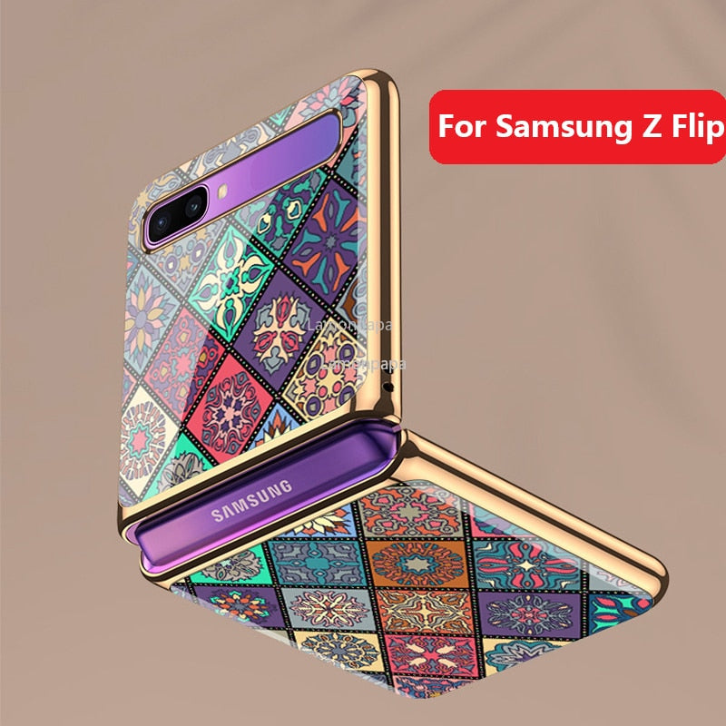 Luxury Tempered Glass Case for Samsung Z Flip 3 Case Retro Folk