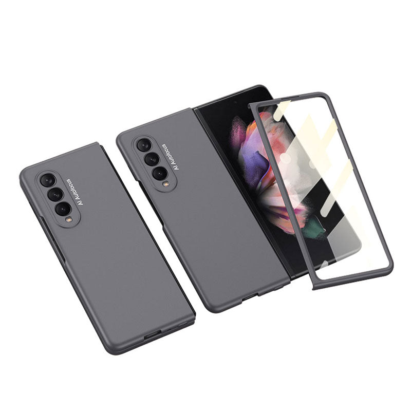 Luxury Leather Carbon Fiber Plating Case For Samsung Galaxy Z Fold3 Fold2 With Tempered Glass Screen