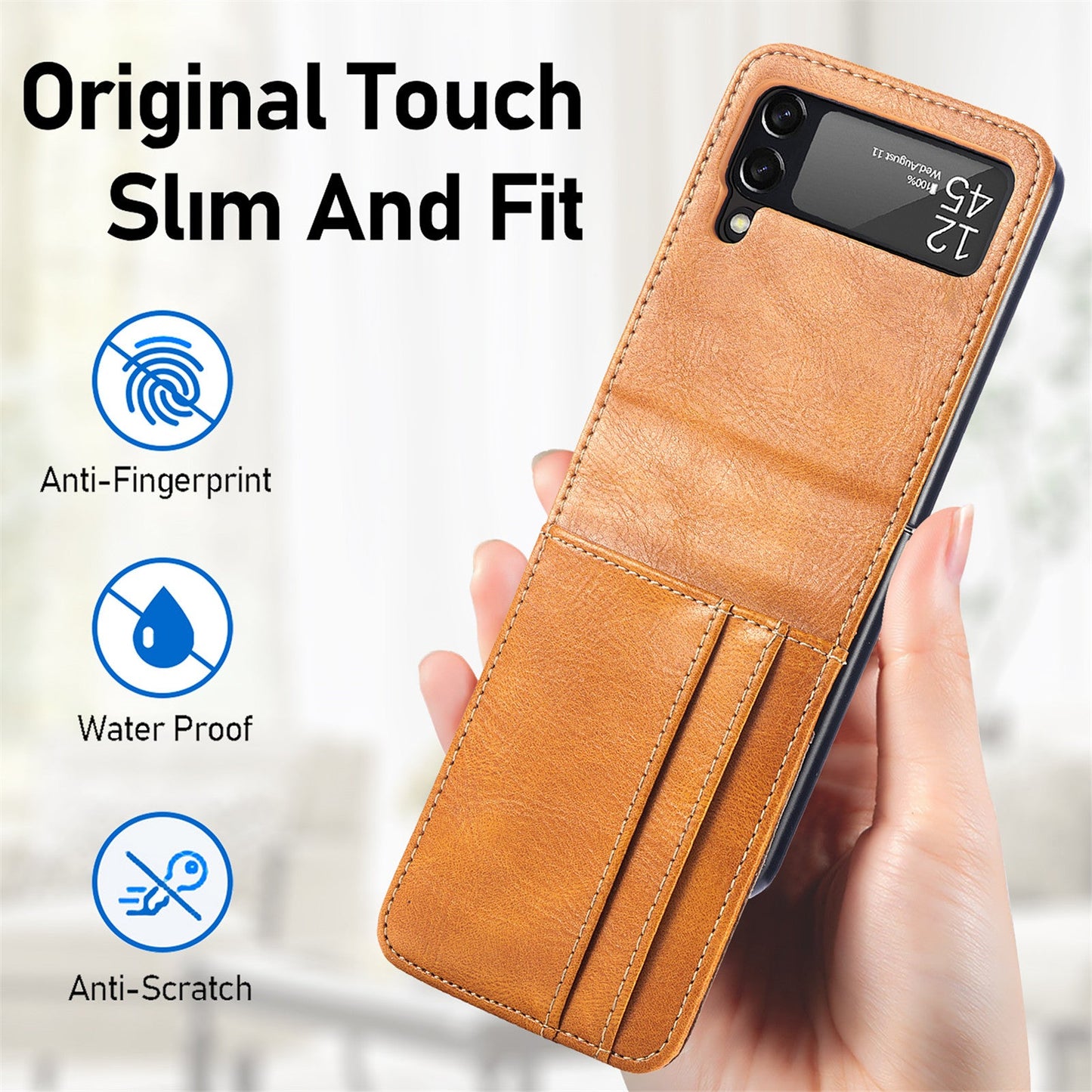 Non-fingerprint Card Slot Leather Case for Samsung Galaxy Z Flip3 Flip 4 Flip 3 5G Flip4 Drop Protection Phone Cover Funda