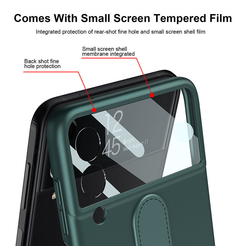 Original Back Screen Glass Matte Hard Cover With Finger-Ring For Samsung Z Flip3 5G