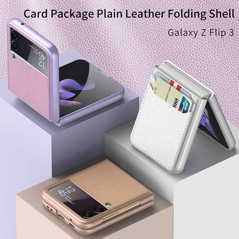 Original Leather Texture Card Package Hard Case For Samsung Galaxy Z Flip 3 5G