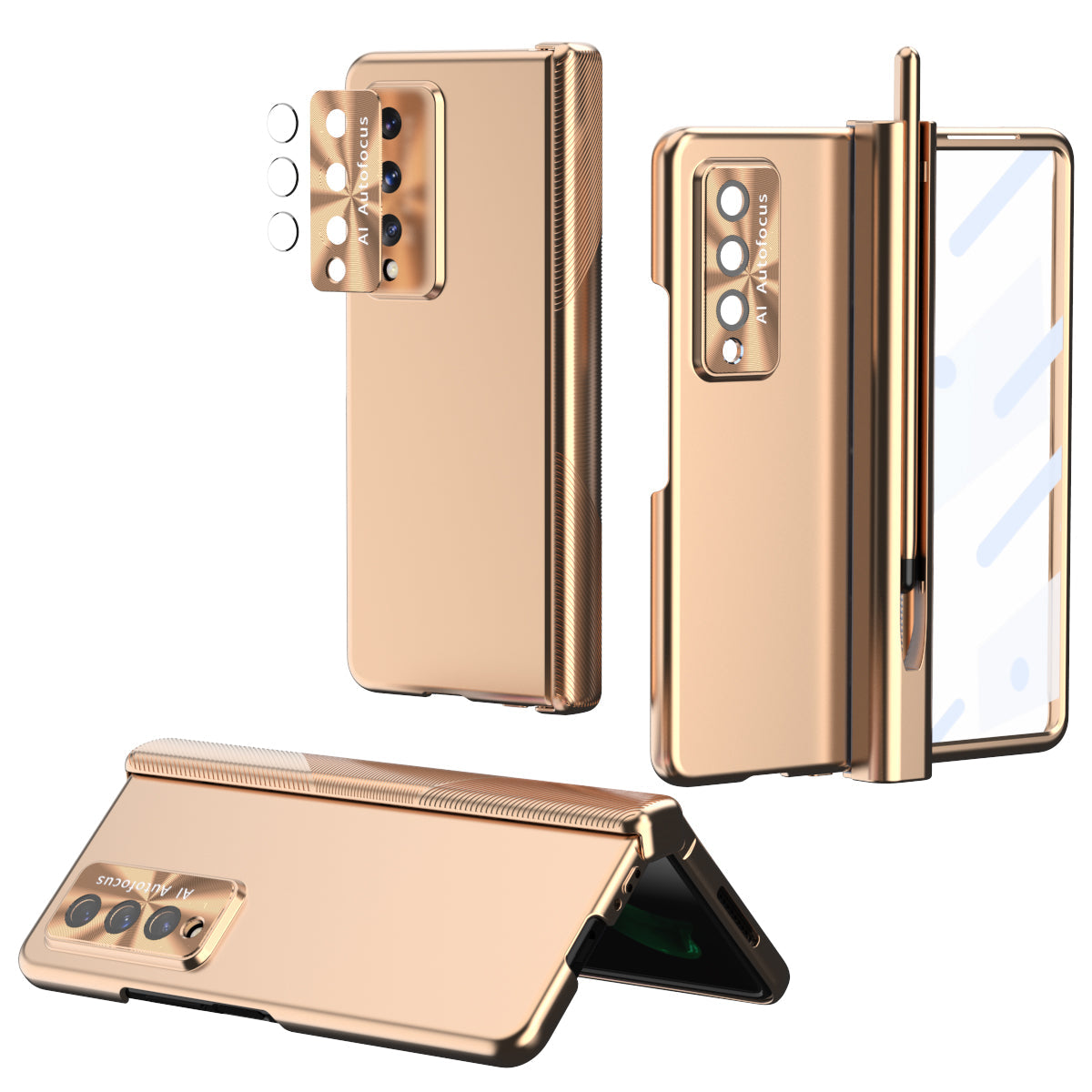Electroplated Samsung Galaxy Z Fold4 5G Case with Tempered Glass Film and Stylus