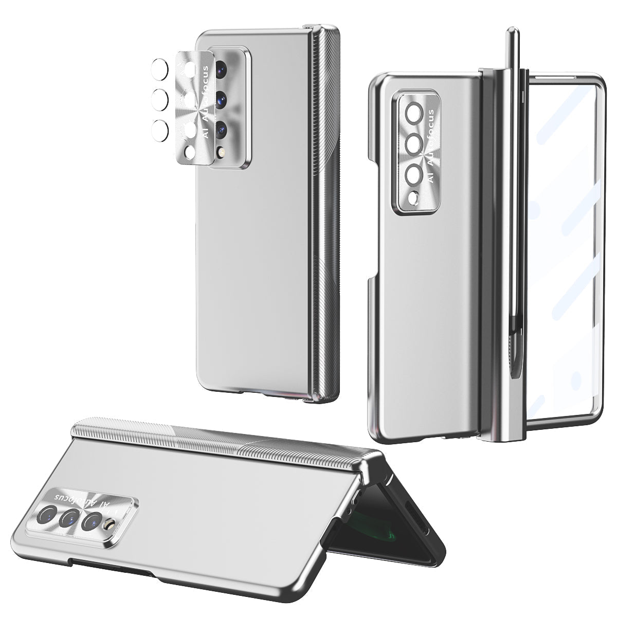 Electroplated Samsung Galaxy Z Fold4 5G Case with Tempered Glass Film and Stylus