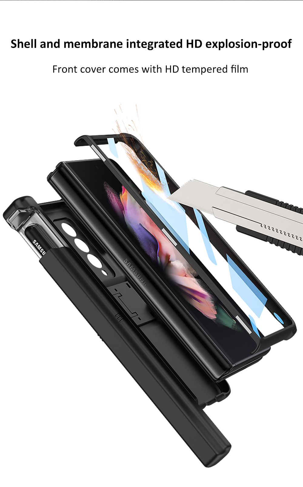 All-included Magnetic Hinge Screen Glass Case For Samsung Galaxy Z Fold 3 Case Slide Pen Holder Cover For Galaxy Z Fold3 5G