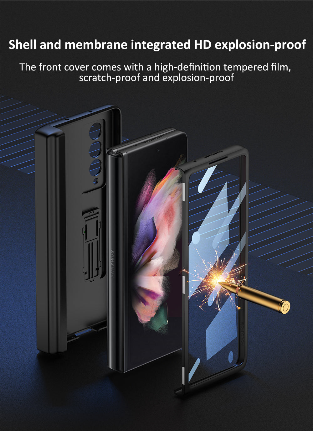 Magnetic Hinge Leather Case For Samsung Galaxy Z Fold 3 Case All-included Screen Tempered Glass Pen Cover For Galaxy Z Fold3