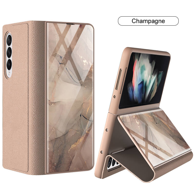 Tempered Glass Leather Fold Case For Samsung Galaxy Z Fold 3(4)