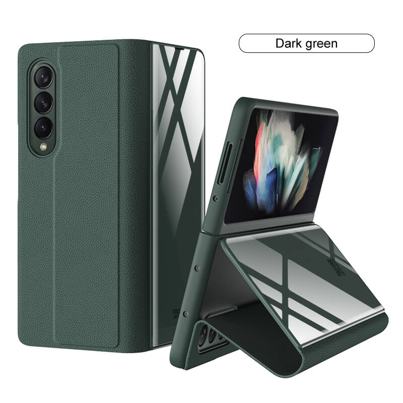 Tempered Glass Leather Fold Case For Samsung Galaxy Z Fold 3(4)