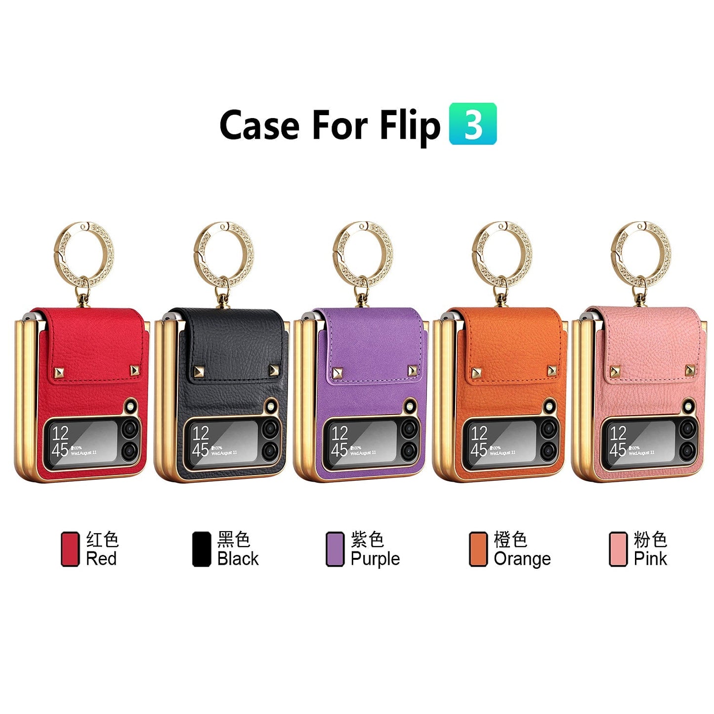 Samsung Galaxy Z Flip4 5G Case Plating Hinge PU Leather Protection Ring Stand Cover for Samsung Z Flip4