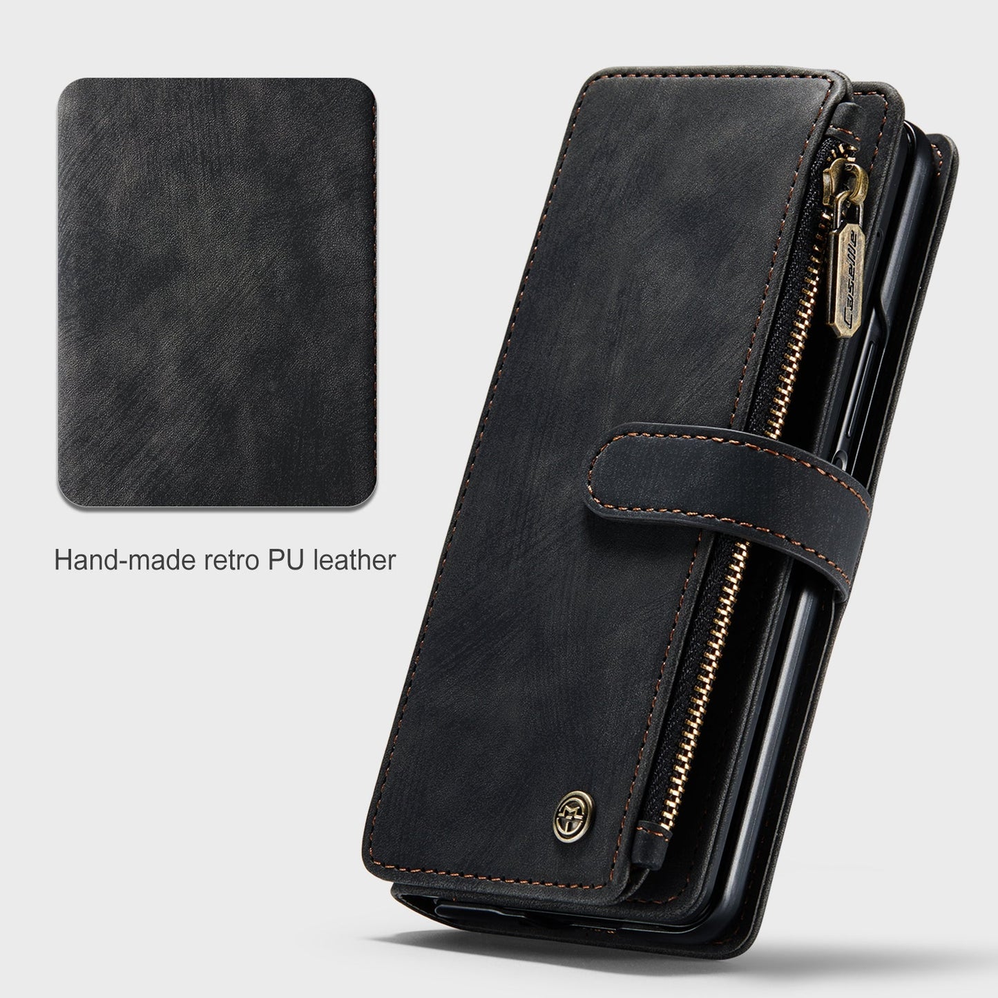 Leather Samsung Galaxy Z Fold4 5G Wallet Case With Lanyard Strap Wristlet Zipper Card Holder Case