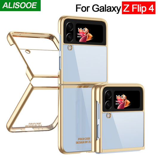 Clear Plating Capa For Samsung Galaxy Z Flip4 5G  Case Fundas Transparent Frame Hard PC Protection Cover