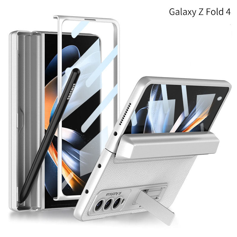 Magnetic Hinge Case For Galaxy Z Fold4 5G With Made-in S Pen Slot & Tempered Film Stand