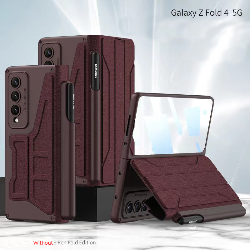 Leather Samsung Galaxy Z Fold4 5G Flip Case Cover With Film Detachable S Pen Holder