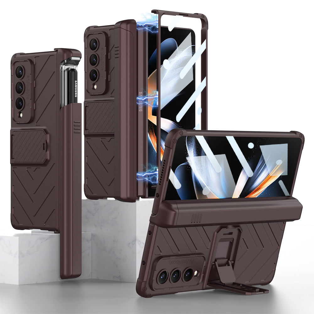 Magnetic Samsung Galaxy Z Fold4 Case Folding Armor Cover With Film & Slide Pen Slot and Kickstand