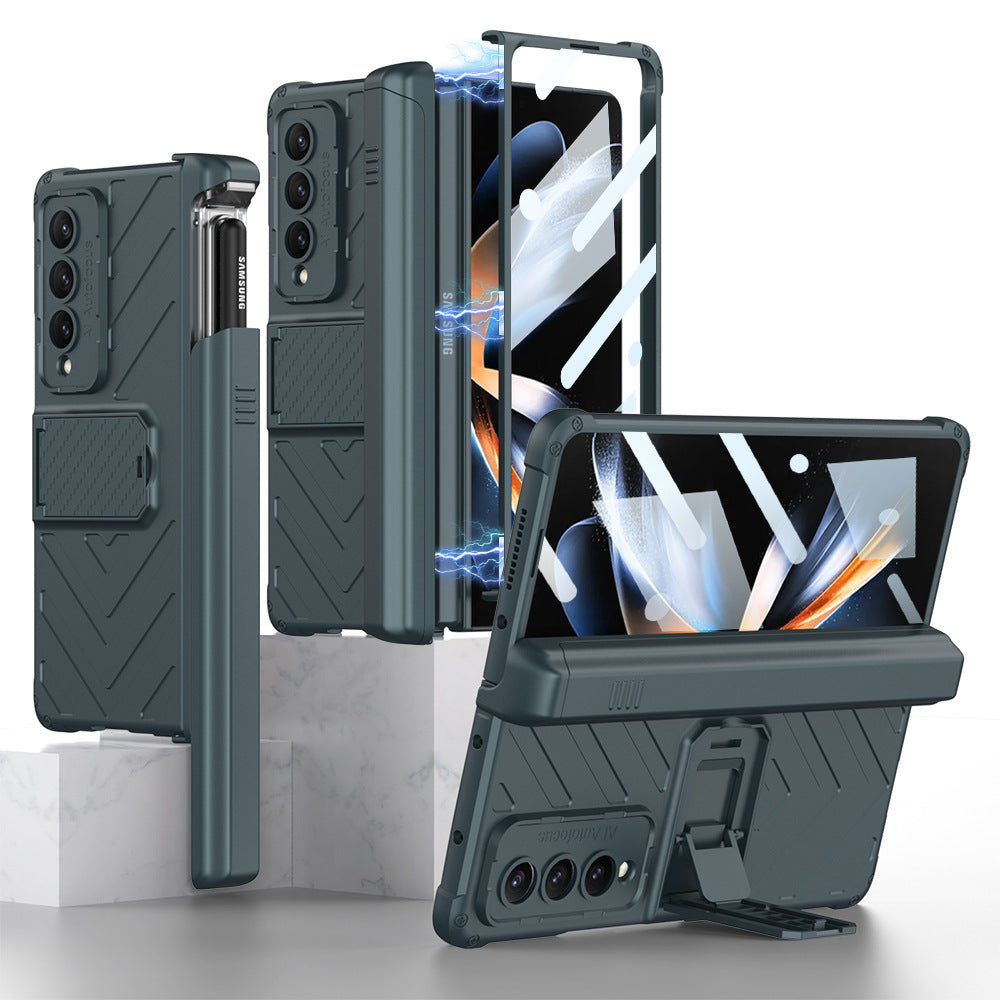 Magnetic Samsung Galaxy Z Fold4 Case Folding Armor Cover With Film & Slide Pen Slot and Kickstand